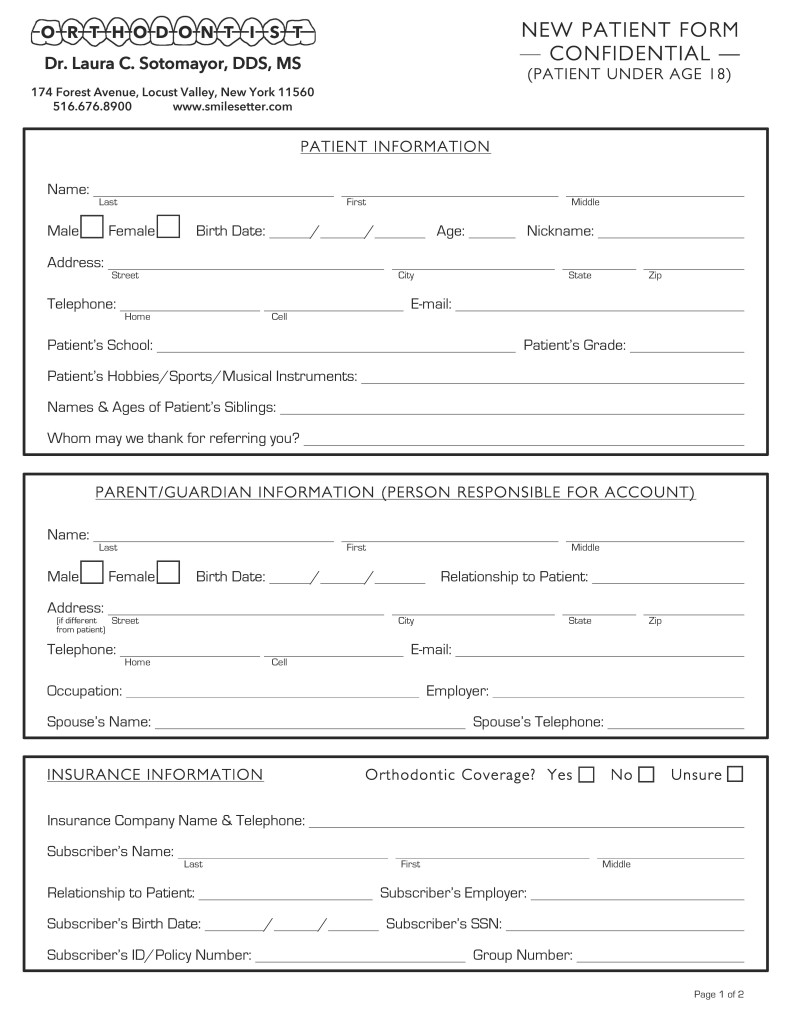 New Patient Forms Orthodontist Locust Valley Glen Cove Brookville 